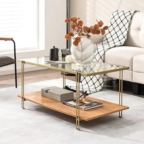 Tangkula Glass Coffee Table