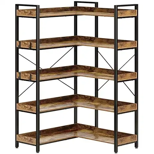 Rolanstar Bookshelf 5 Tier, Rustic Brown