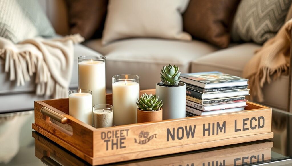 Coffee table decor with decorative tray