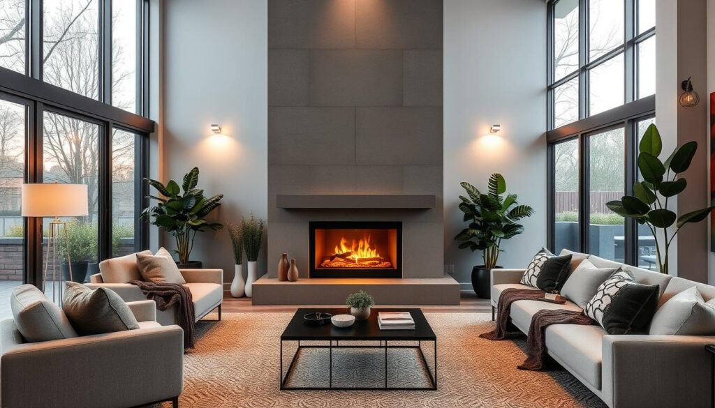 modern fireplace in living room